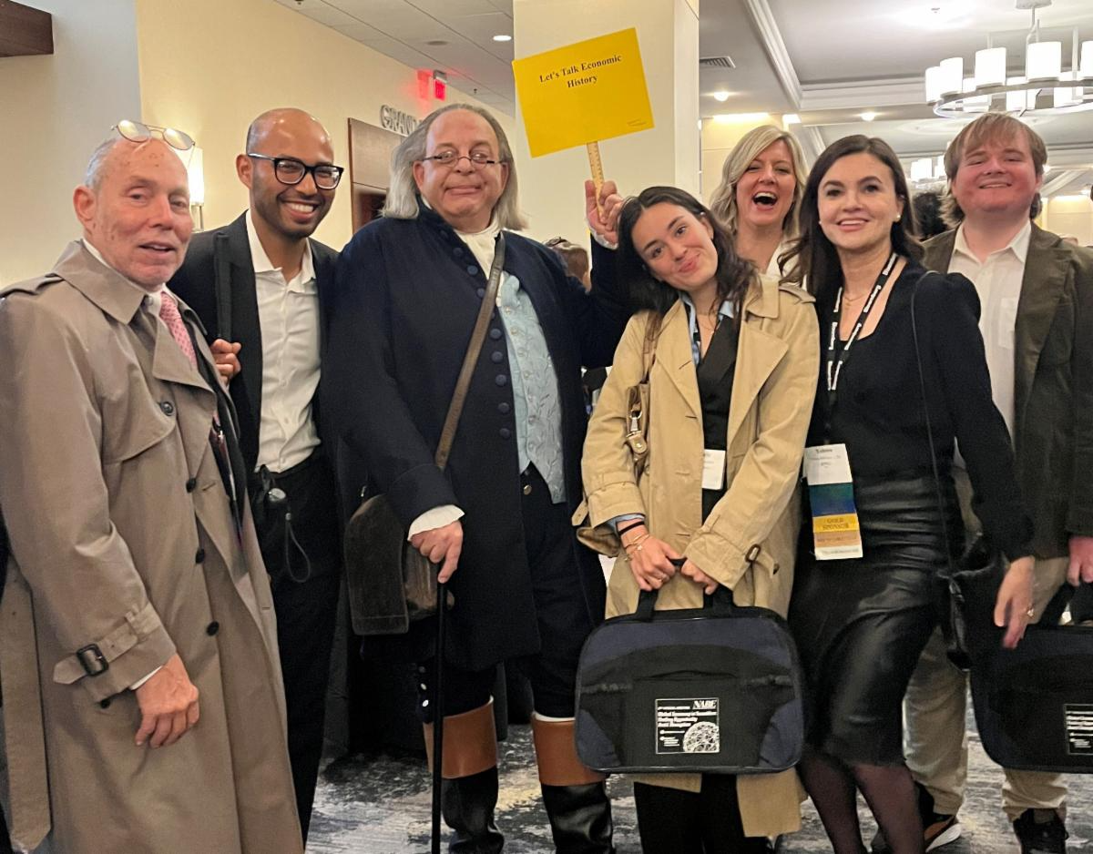 Economic History Book Club participants with Benjamin Franklin